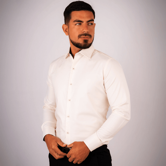 Camisa Slim Fit Algodón Pima Crema - BARBADENS