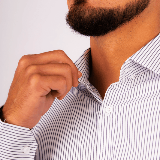 Camisa Slim Fit Rayas Negro Dobby Algodón Pima - BARBADENS