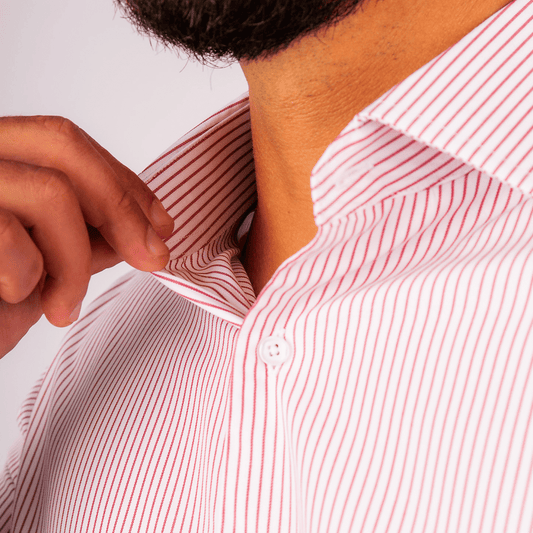 Camisa Slim Fit Rayas Guinda Dobby Algodón Pima - BARBADENS