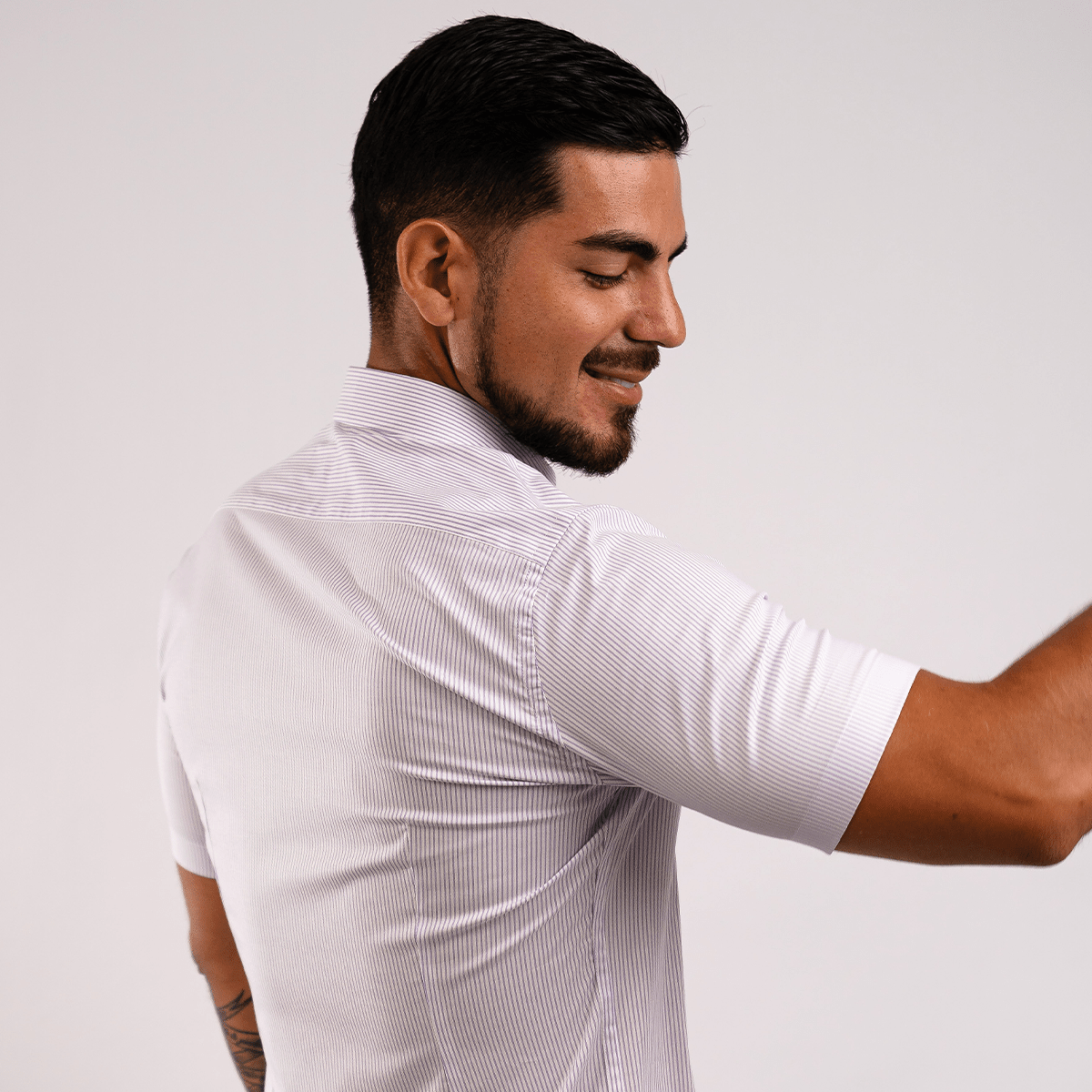 Camisa Algodón Stretch Rayas Lila Manga Corta Slim Fit - BARBADENS