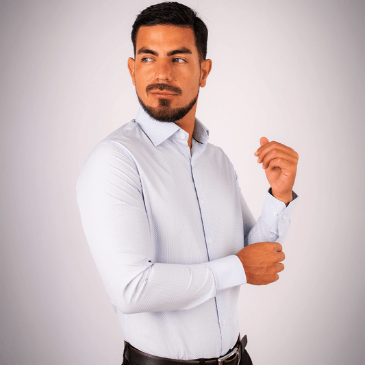 Camisa Slim Fit Algodón Pima Celeste Est. - BARBADENS