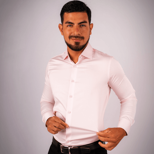 Camisa Rosada c/Azul Algodón Stretch Slim Fit - BARBADENS