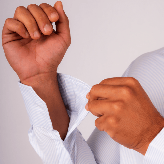 Camisa Slim Fit Rayas Celeste Dobby Algodón Pima - BARBADENS