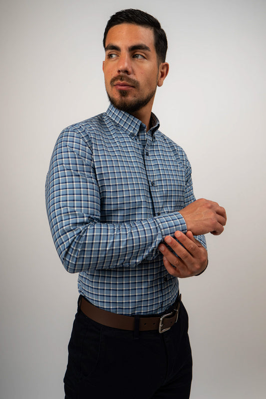 Camisa Cuadros Azul Algodón Stretch Slim Fit
