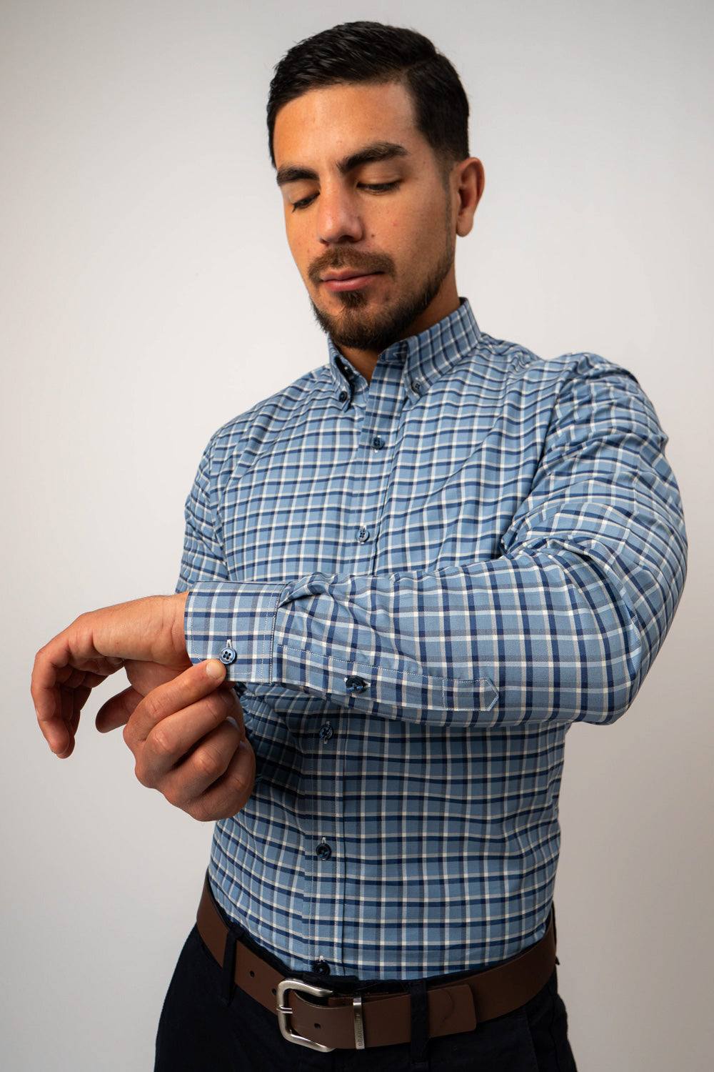 Camisa Cuadros Azul Algodón Stretch Slim Fit
