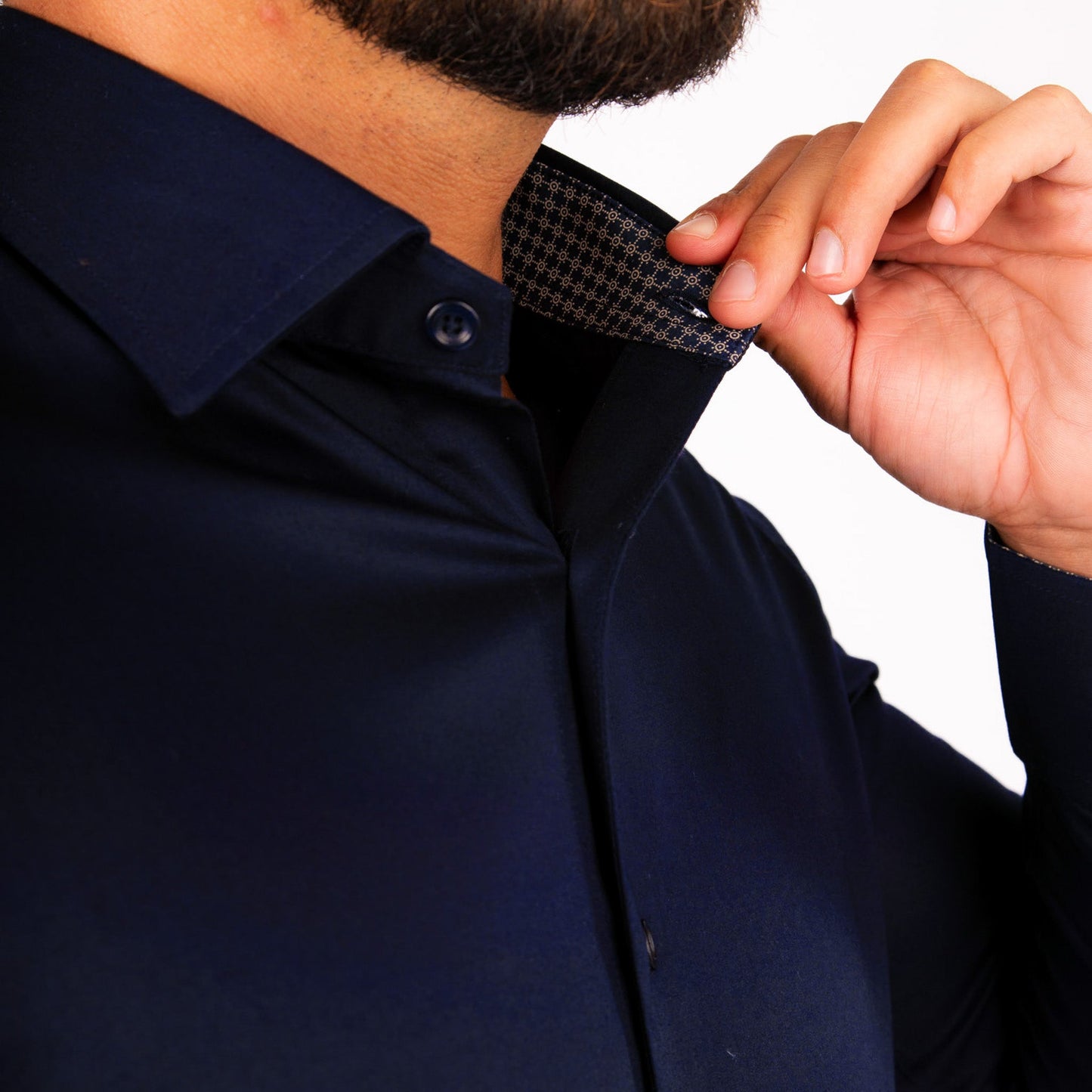 Camisa Azul Noche Contraste Algodón Stretch Slim Fit - BARBADENS