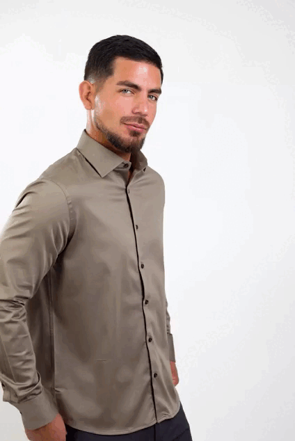 Camisa Slim Fit Algodón Stretch Café