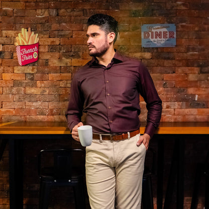 Camisa Vino Royal Oxford 100% Algodón Pima Slim Fit - BARBADENS