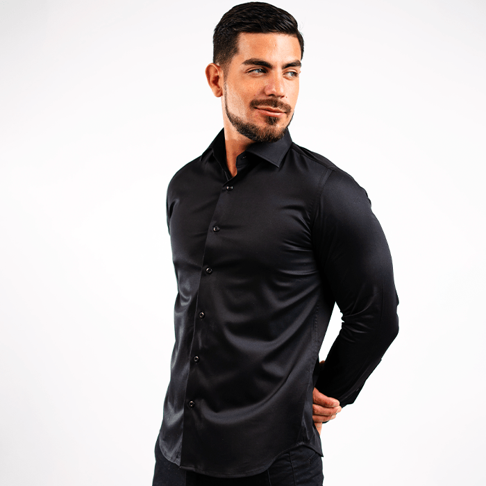 Camisa Negra Algodón Stretch Slim Fit - BARBADENS