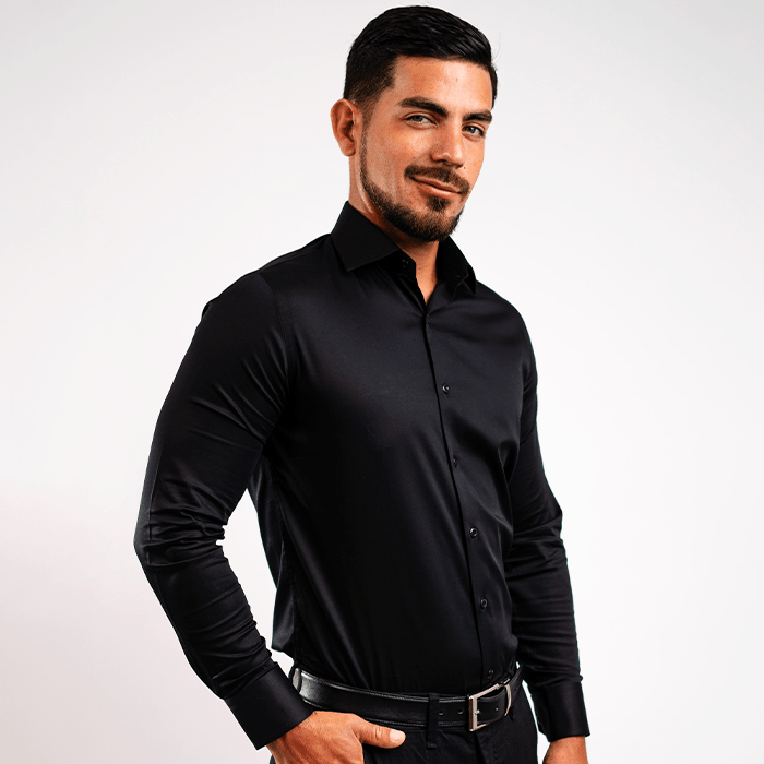 Camisa Negra Algodón Stretch Slim Fit - BARBADENS