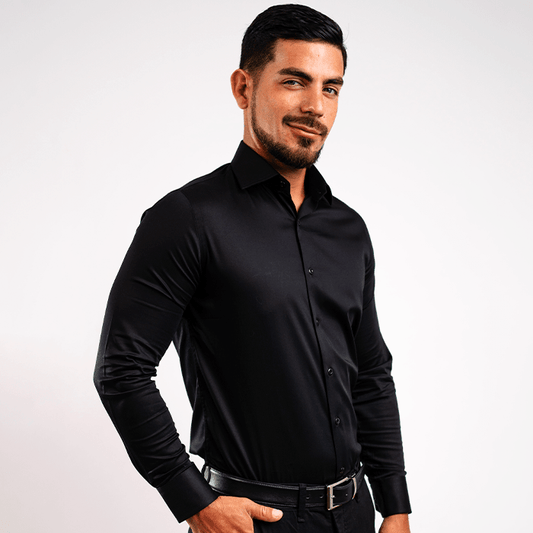 Camisa Negra Algodón Stretch Slim Fit - BARBADENS