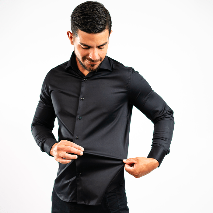 Camisa Negra Algodón Stretch Slim Fit - BARBADENS