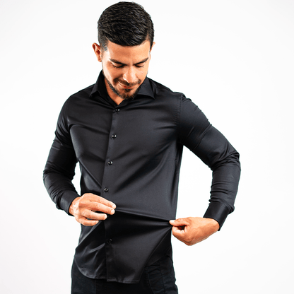 Camisa Negra Algodón Stretch Slim Fit - BARBADENS