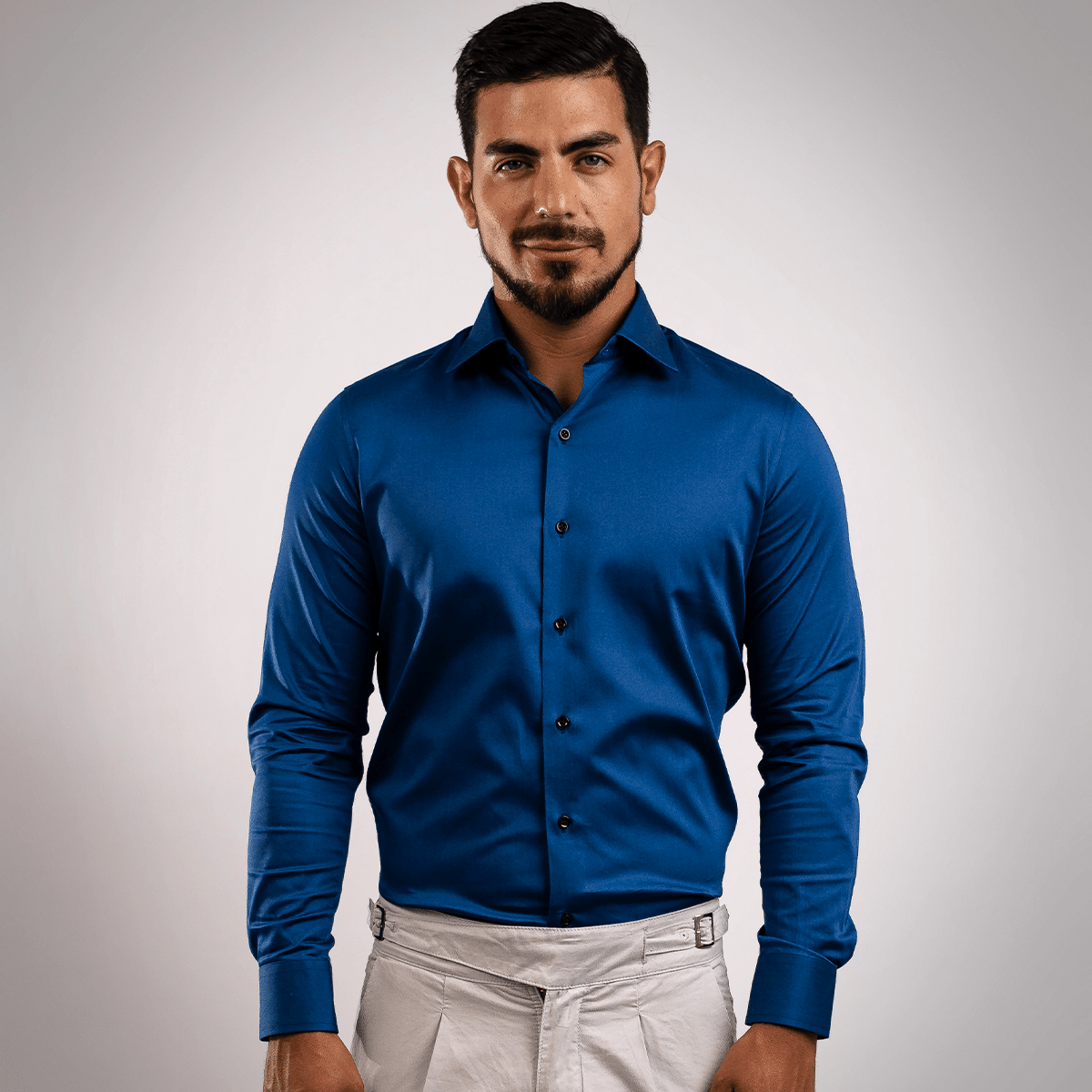 Camisa Azurro Algodón Stretch Slim Fit - BARBADENS