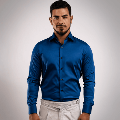 Camisa Azurro Algodón Stretch Slim Fit - BARBADENS