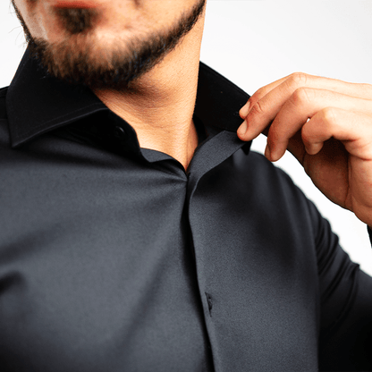 Camisa Negra Algodón Stretch Slim Fit - BARBADENS