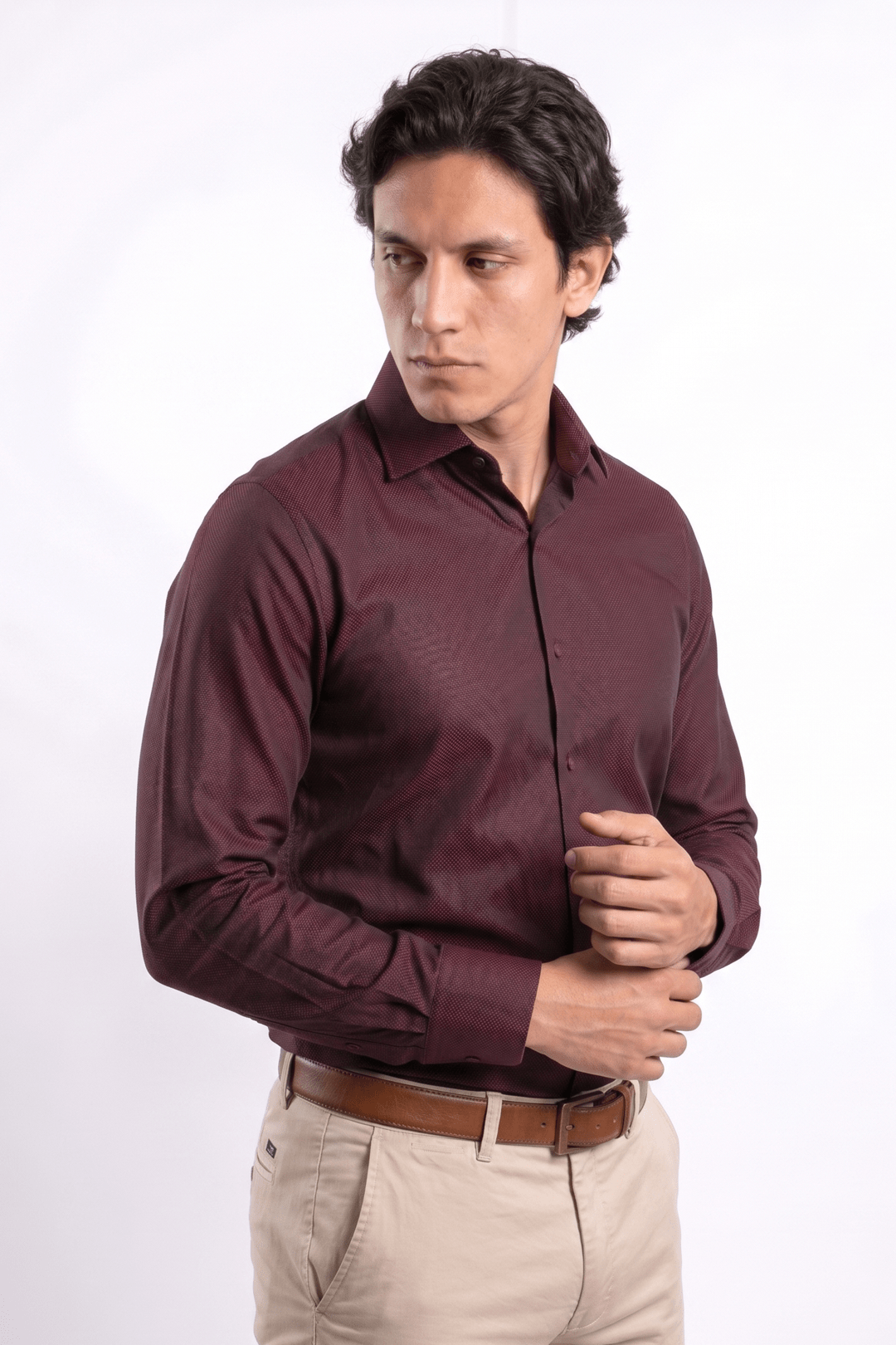 Camisa Vino Royal Oxford 100% Algodón Pima Slim Fit