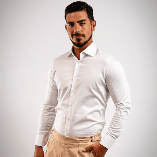 Camisa Blanca Algodón Stretch Slim Fit - BARBADENS