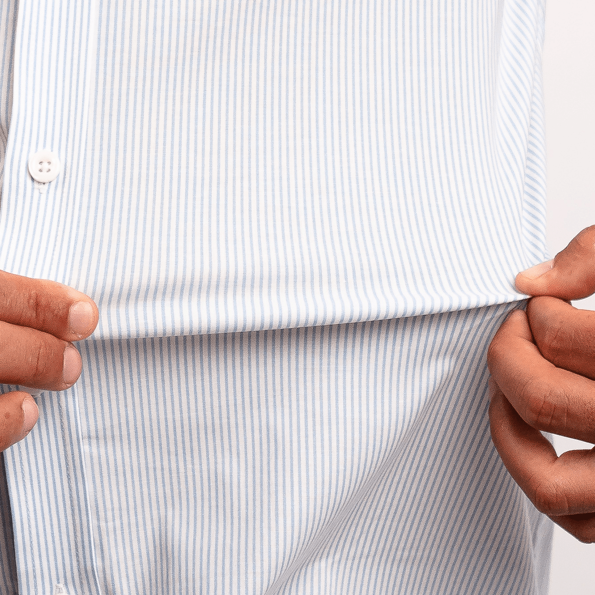 Camisa Algodón Stretch Rayas Celeste Manga Corta Slim Fit - BARBADENS