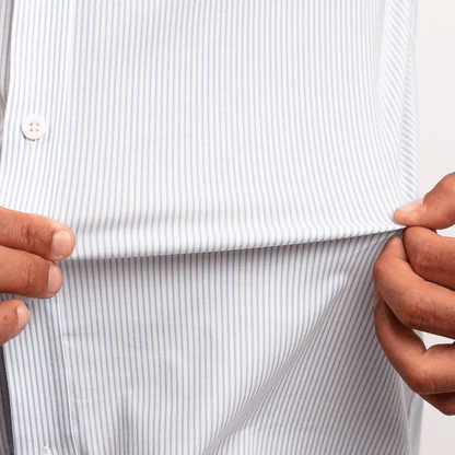 Camisa Algodón Stretch Rayas Celeste Manga Corta Slim Fit - BARBADENS