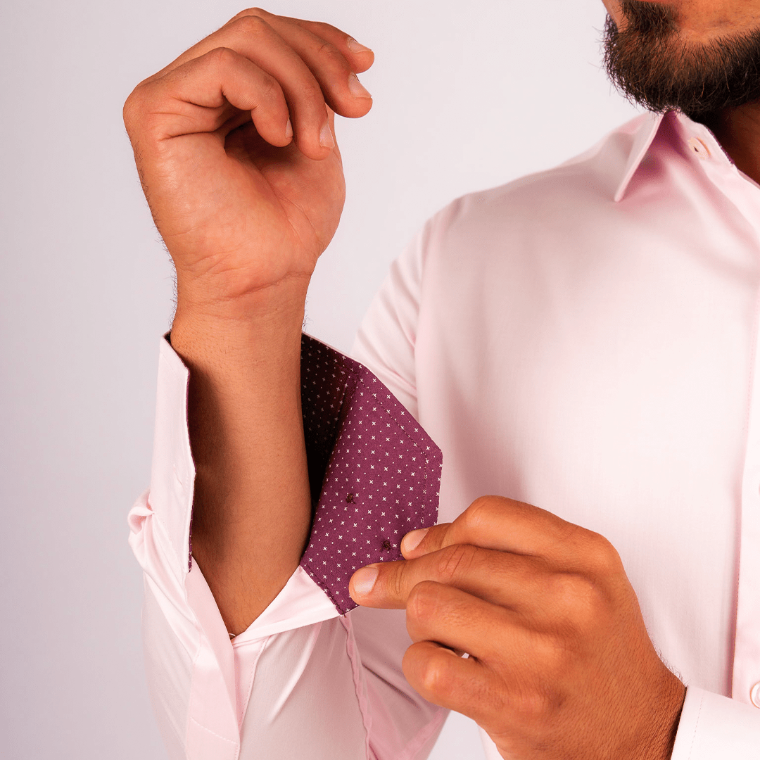 Camisa Rosada c/Guinda Algodón Stretch Slim Fit - BARBADENS