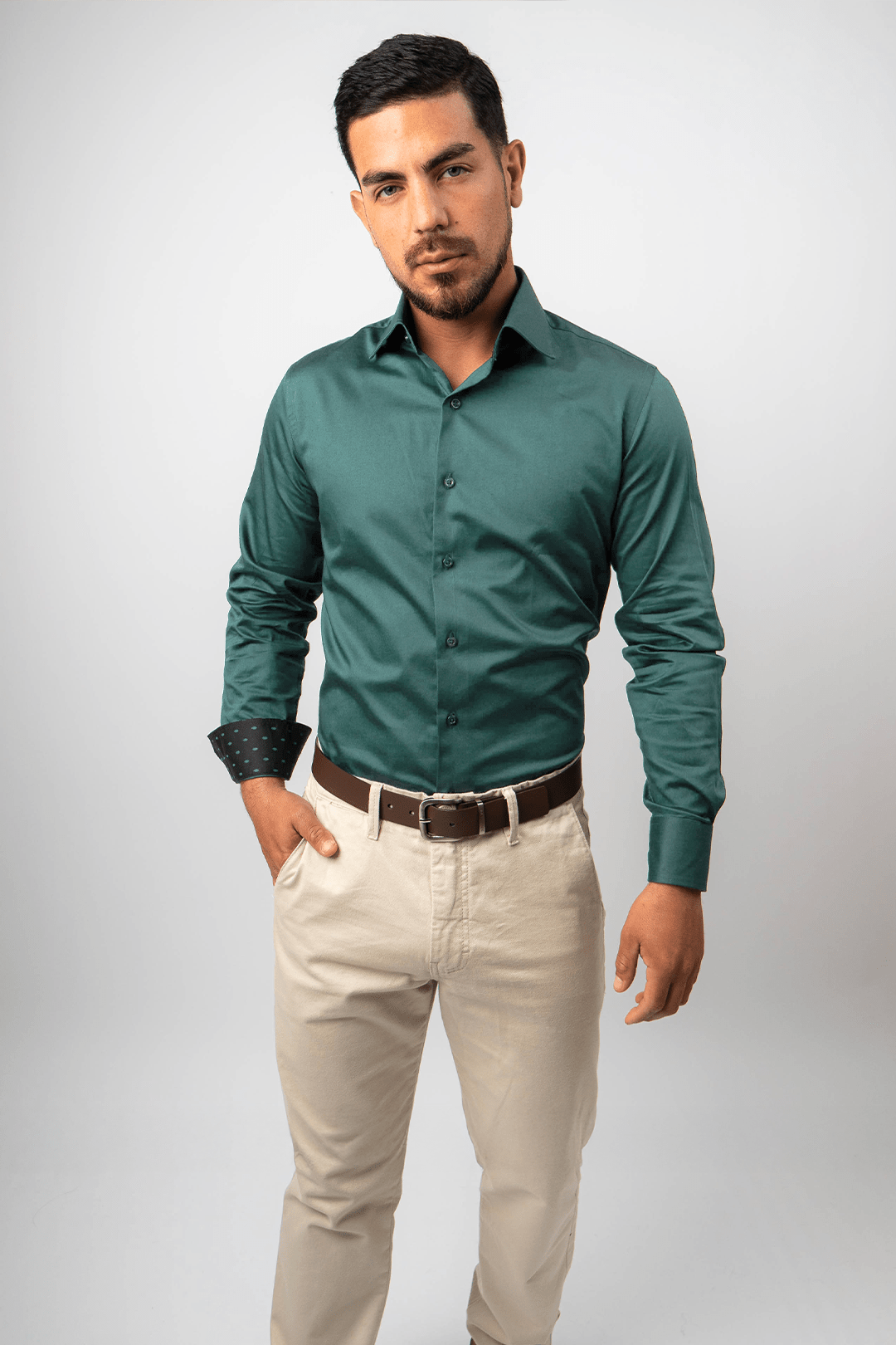 Camisa Verde Jade Algodón Stretch Slim Fit