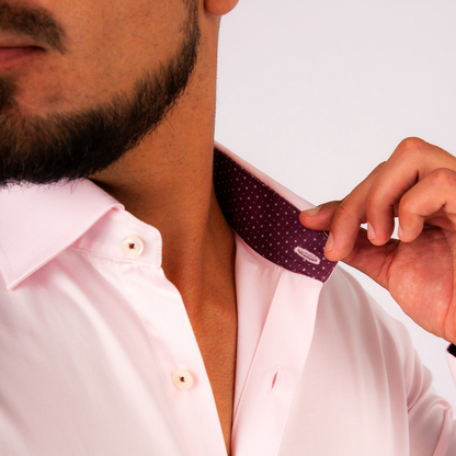 Preventa - Camisa Rosada c/Guinda Algodón Stretch Slim Fit