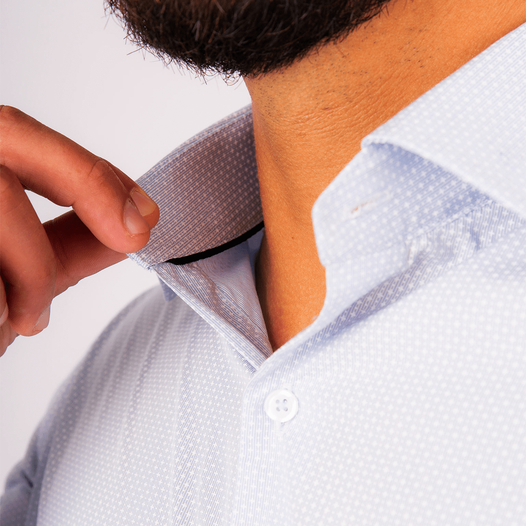 Camisa Slim Fit Algodón Pima Celeste Est. - BARBADENS