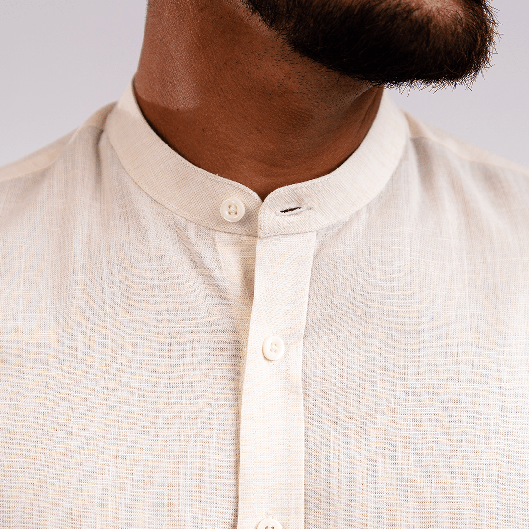 Camisa Lino Algodón Natural Cuello Nerú Slim Fit - BARBADENS