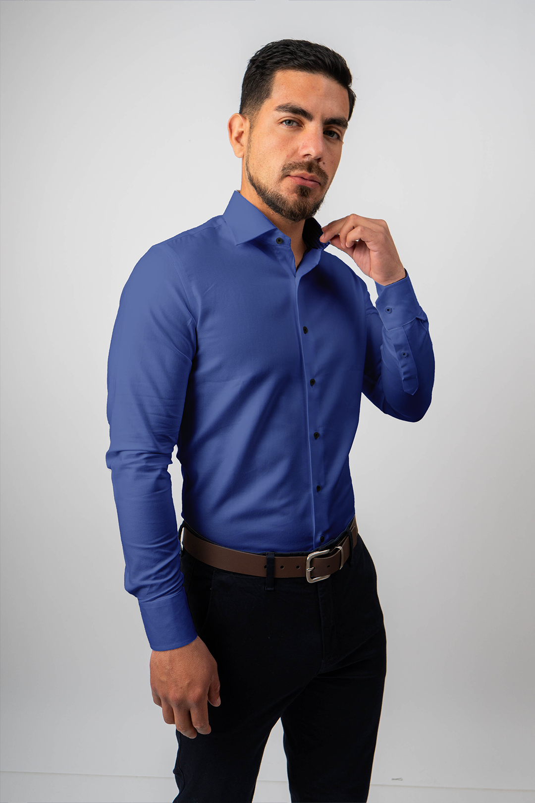 Camisa Azurro Dobby Algodón Stretch Slim Fit