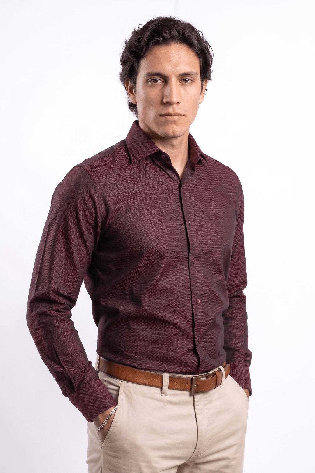 Camisa Vino Royal Oxford 100% Algodón Pima Slim Fit
