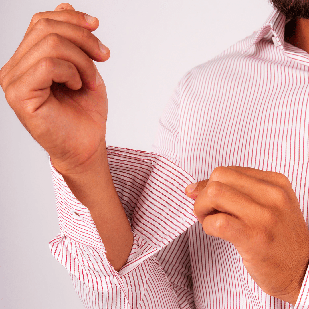 Camisa Slim Fit Rayas Guinda Dobby Algodón Pima - BARBADENS