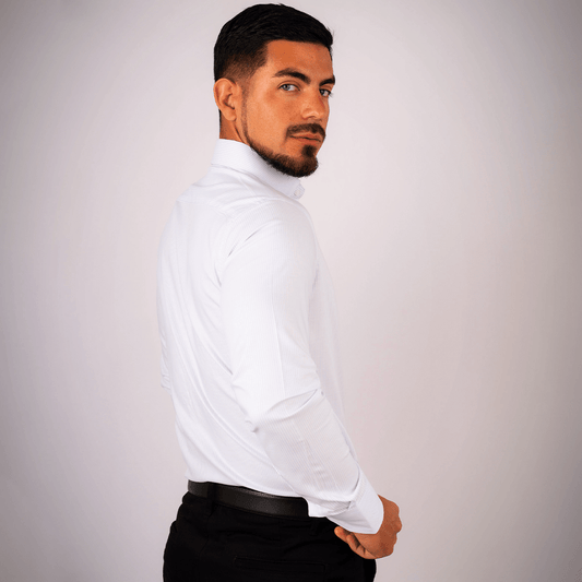 Camisa Slim Fit Rayas Celeste Dobby Algodón Pima - BARBADENS