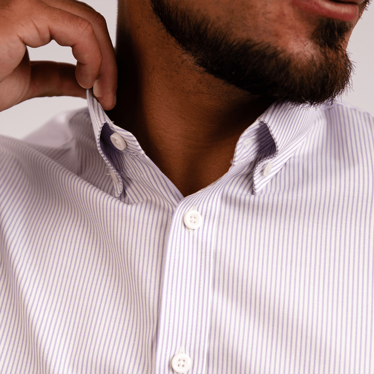 Camisa Algodón Stretch Rayas Lila Manga Corta Slim Fit - BARBADENS