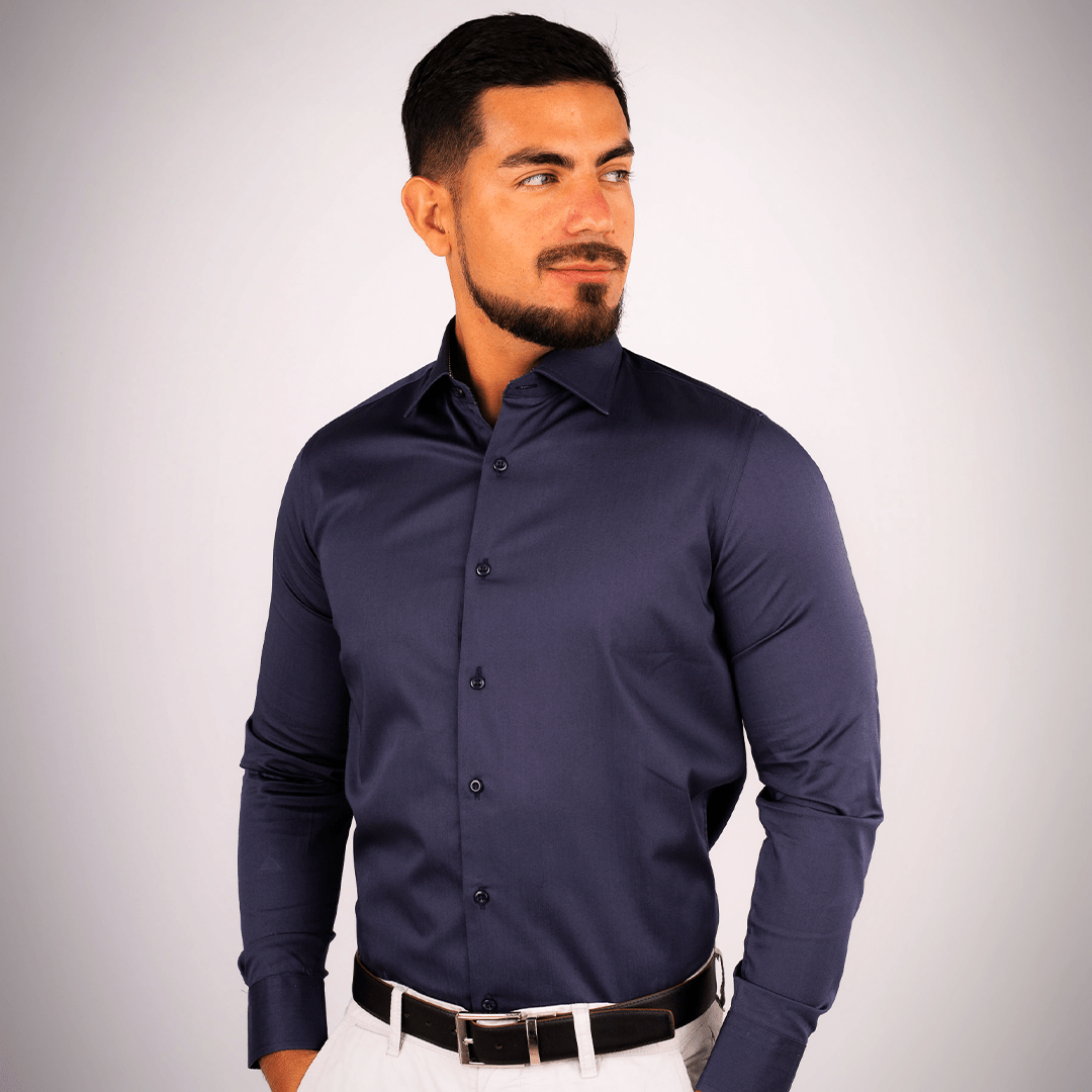 Camisa Azul Mora Algodón Stretch Slim Fit - BARBADENS