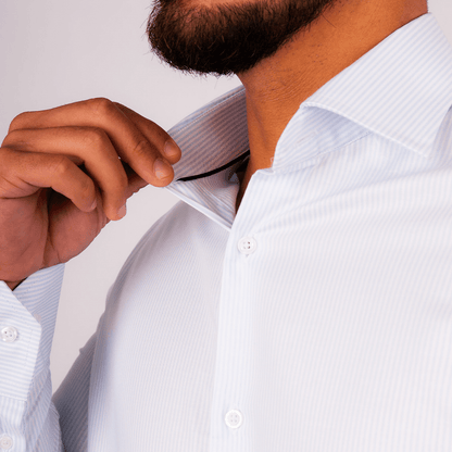 Camisa Slim Fit Rayas Celeste Dobby Algodón Pima - BARBADENS