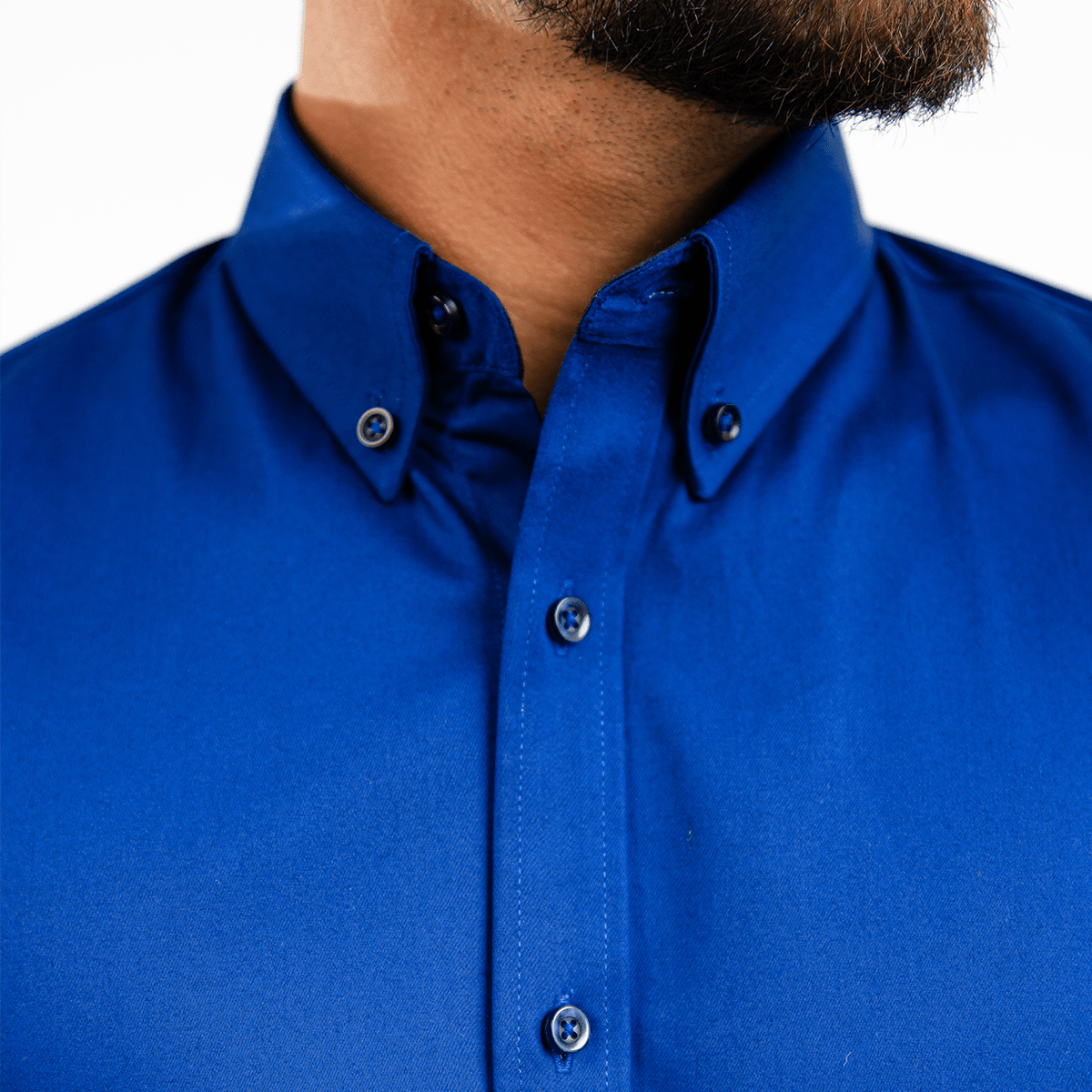 Camisa Algodón Stretch Azurro Manga Corta Slim Fit - BARBADENS
