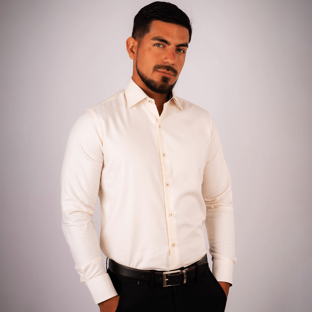 Camisa Slim Fit Algodón Pima Crema - BARBADENS