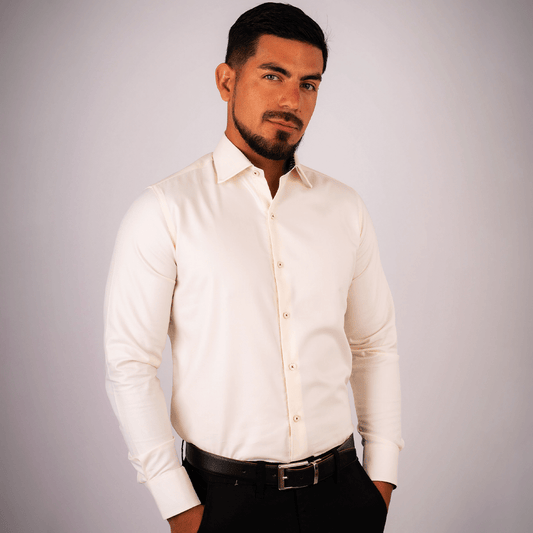 Camisa Slim Fit Algodón Pima Crema - BARBADENS