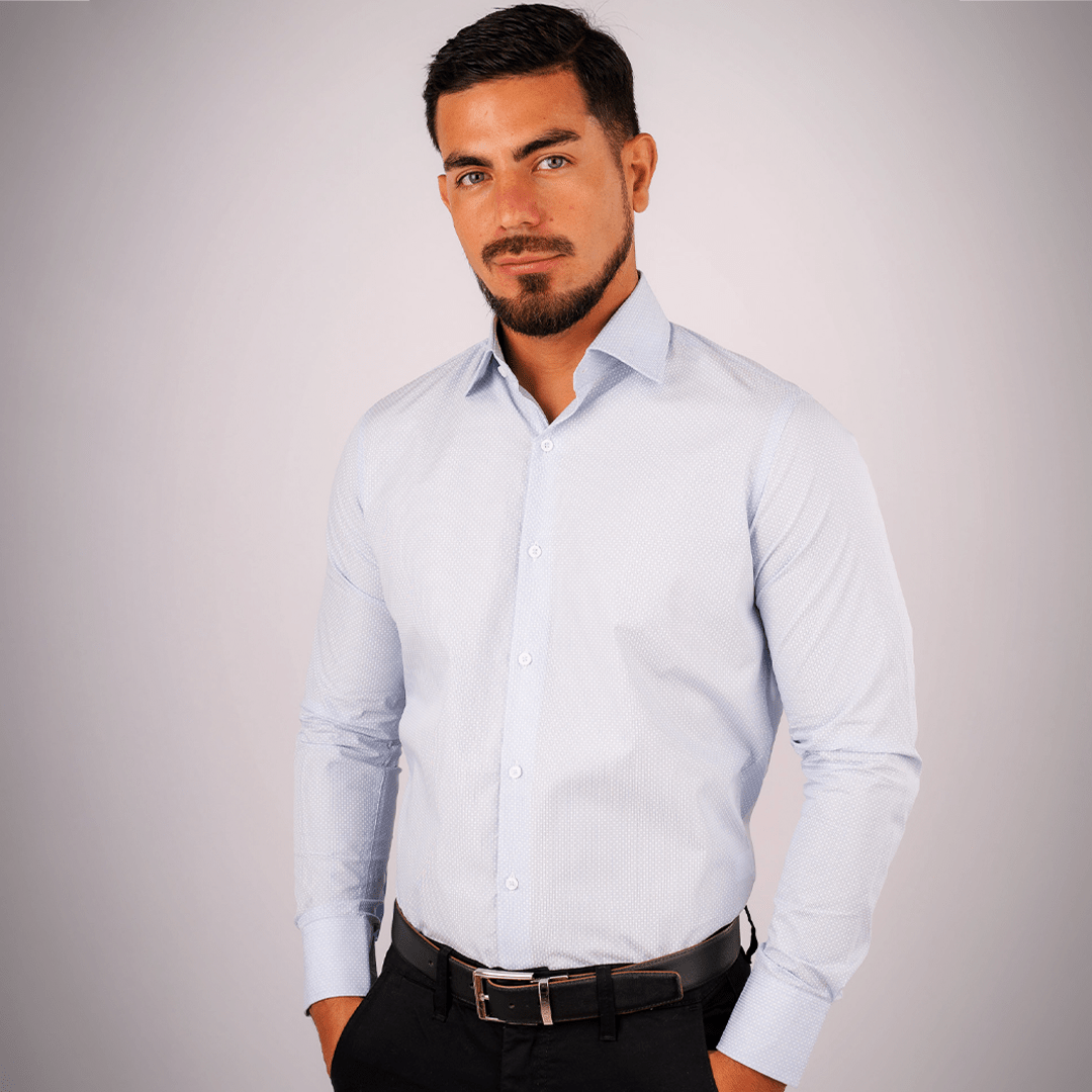 Camisa Slim Fit Algodón Pima Celeste Est. - BARBADENS