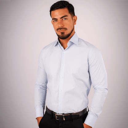 Camisa Slim Fit Algodón Pima Celeste Est. - BARBADENS
