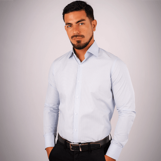 Camisa Slim Fit Algodón Pima Celeste Est. - BARBADENS