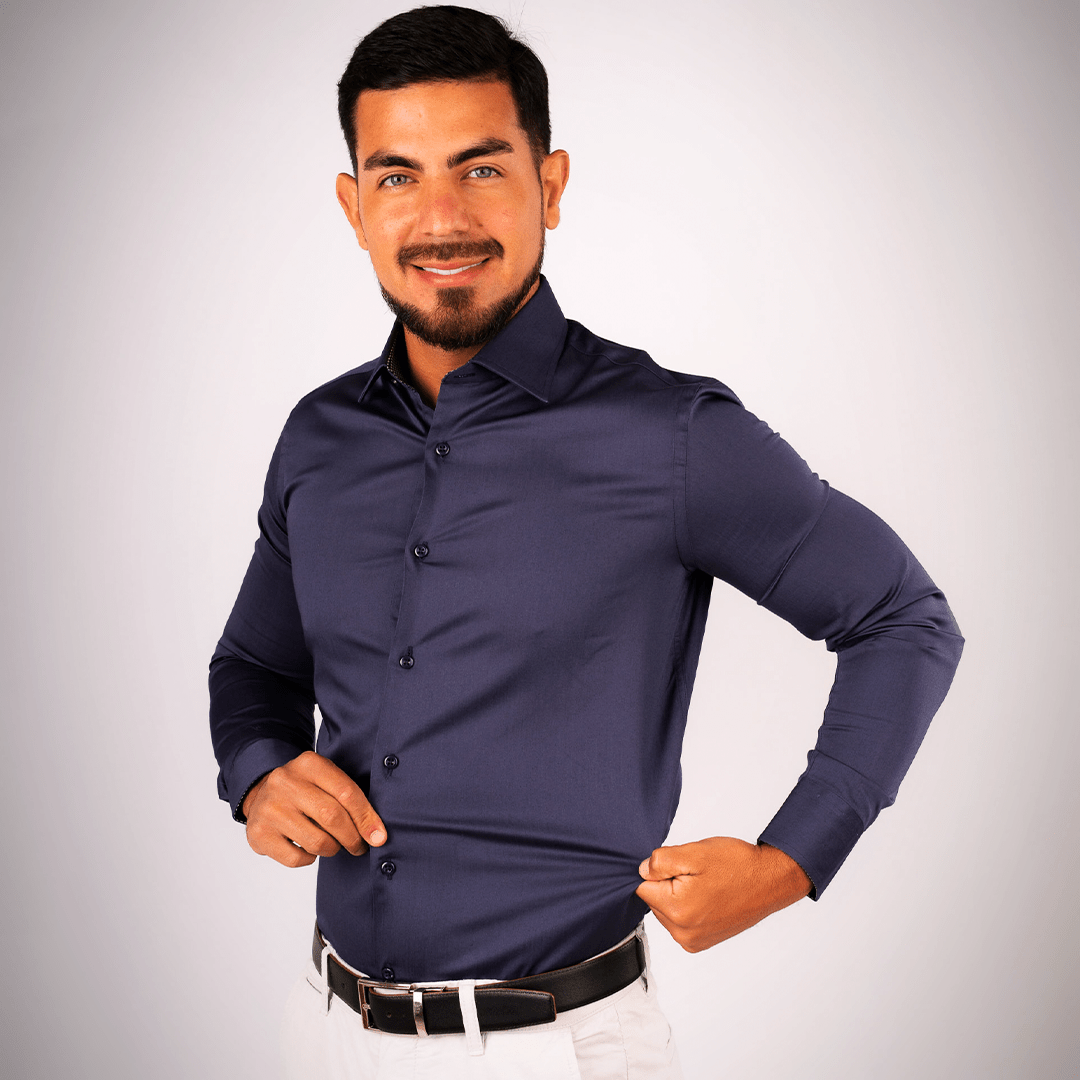 Camisa Azul Mora Algodón Stretch Slim Fit - BARBADENS