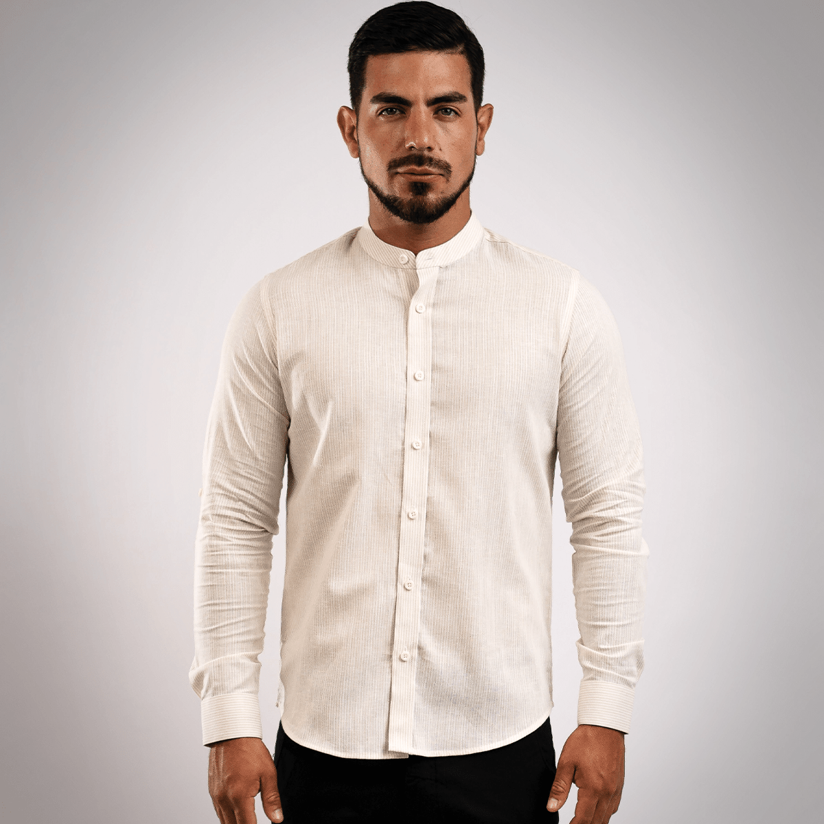 Camisa Lino Algodón Natural Cuello Nerú Slim Fit - BARBADENS