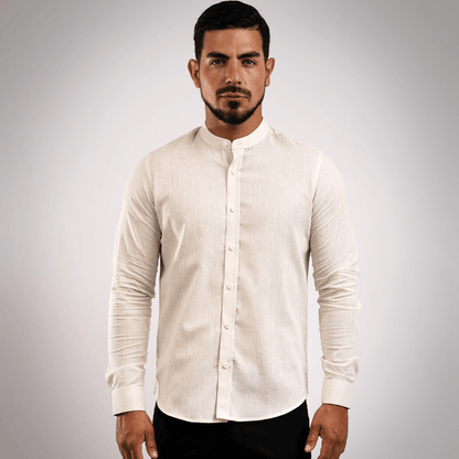Camisa Lino Algodón Natural Cuello Nerú Slim Fit - BARBADENS