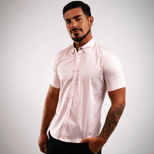 Camisa Algodón Stretch Rosada Manga Corta Slim Fit - BARBADENS