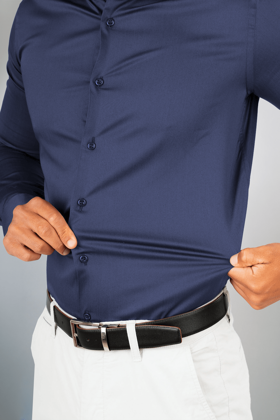 Camisa Azul Acero Algodón Stretch Slim Fit