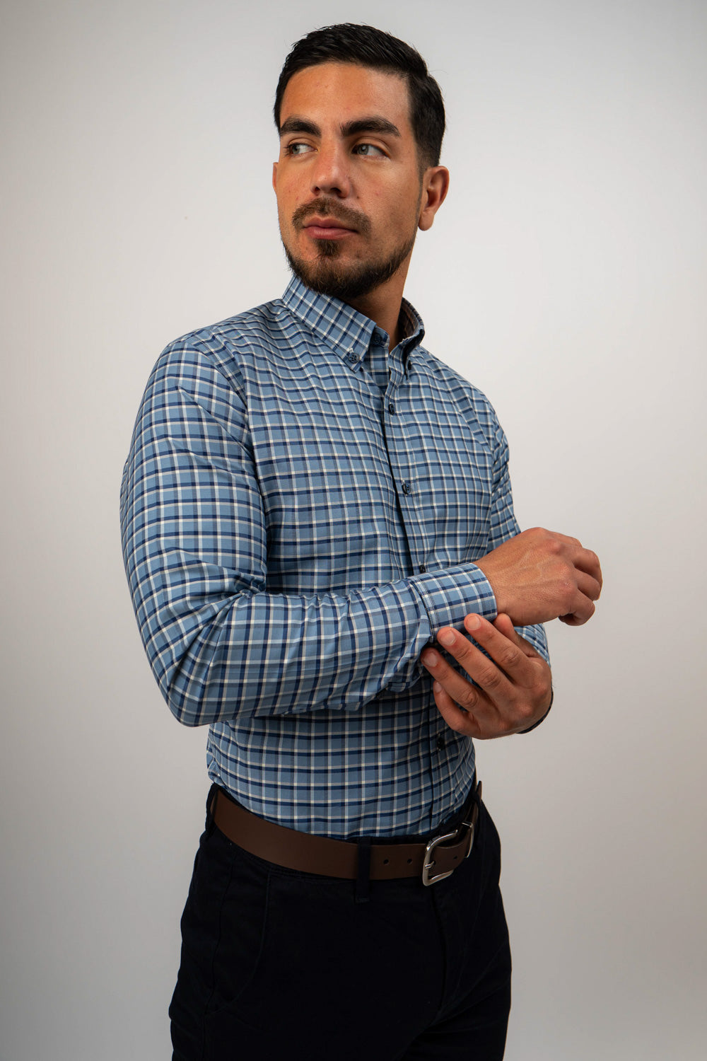 Camisa Cuadros Azul Algodón Stretch Slim Fit