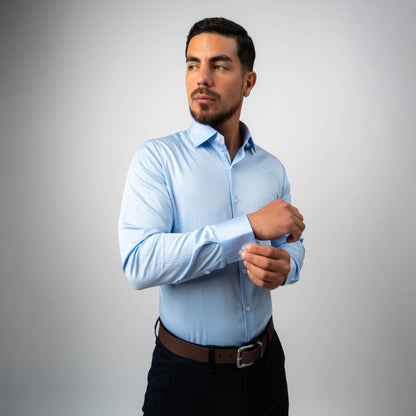 Camisa Celeste Algodón Stretch Slim Fit - BARBADENS