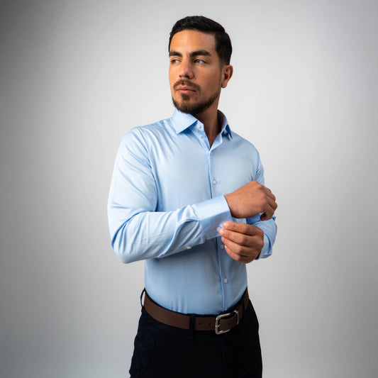 Camisa Celeste Algodón Stretch Slim Fit - BARBADENS